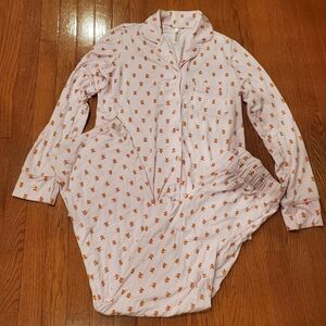 SKIMS Sleep Pink Gingerbread Button Up Long Sleeve Pajama Top + Pants Set
